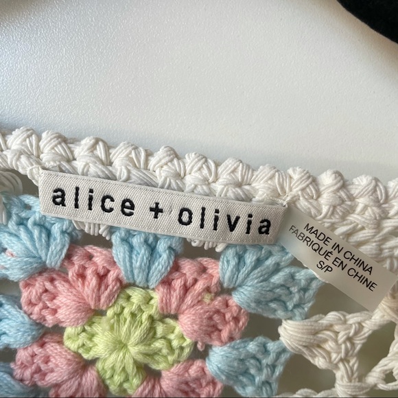 Alice + Olivia Anderson Boxy Cropped Crochet Cardigan Sweater Multi - Picture 7 of 9